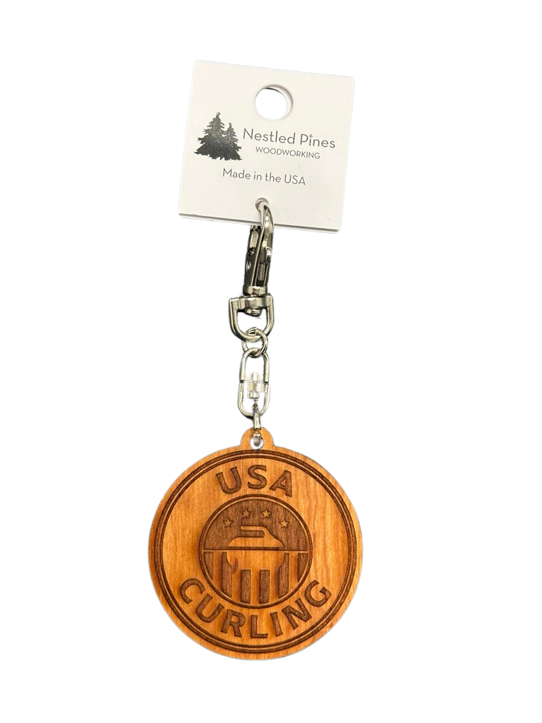 USA Curling Wood Keychain